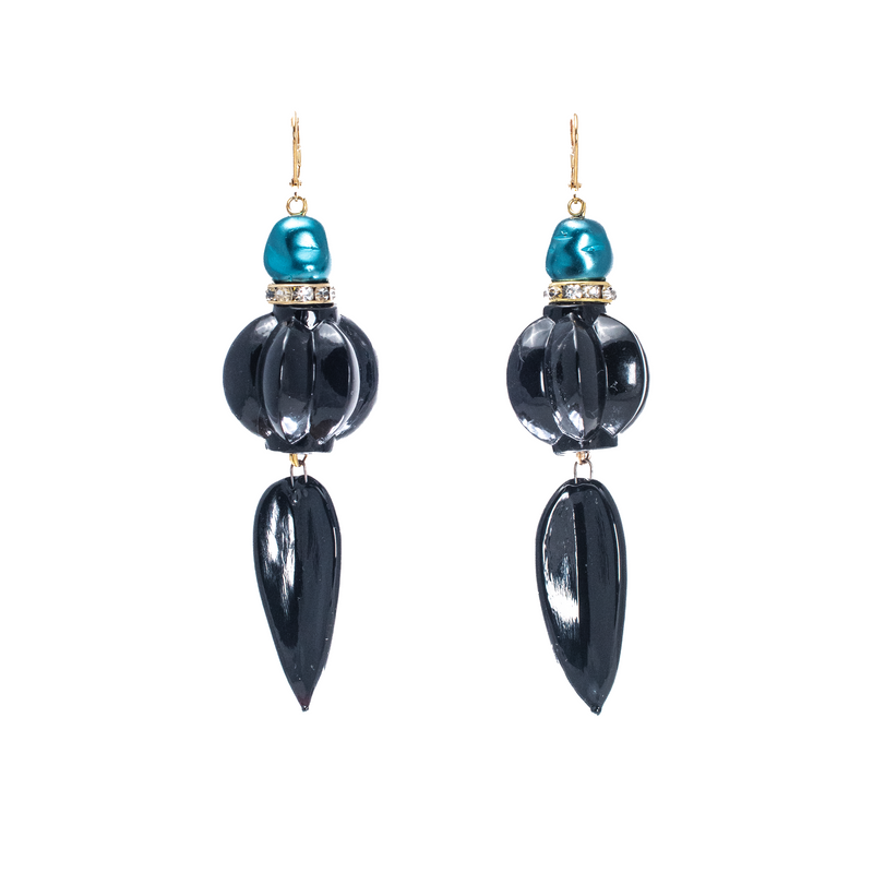 Dark Turquoise and Black Drop Earrings