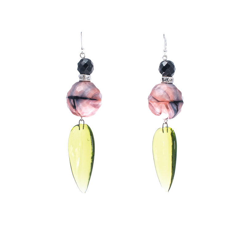 Pink and Green Drop Earrings