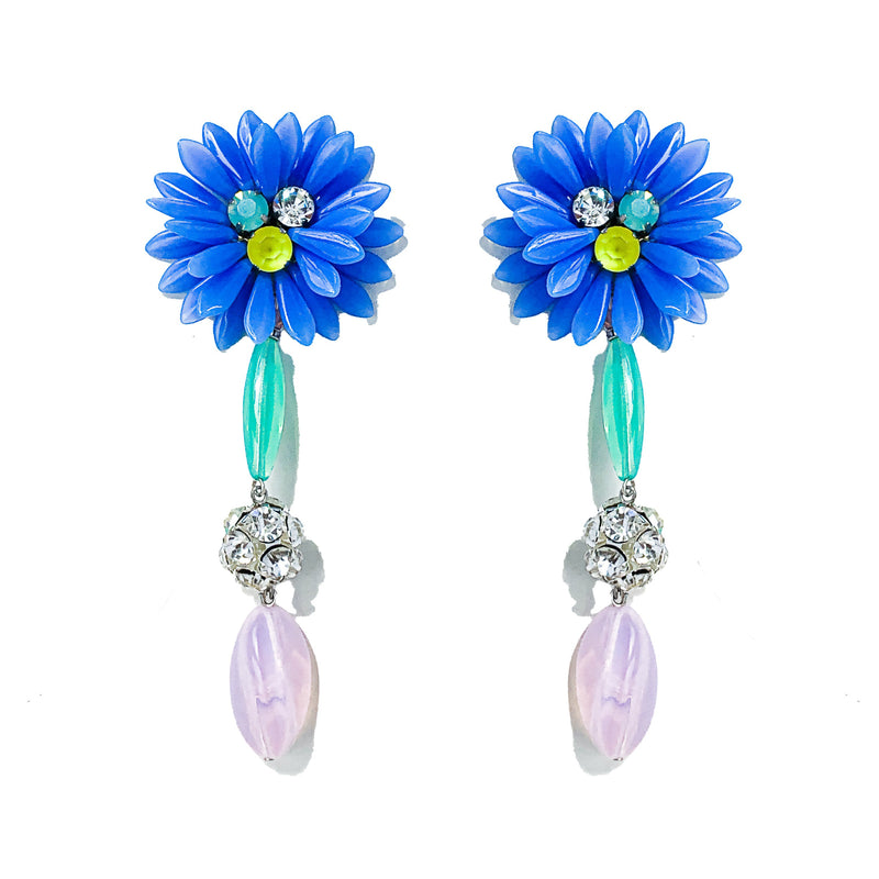 Blue, Green and Pink Long Clip-on Earrings