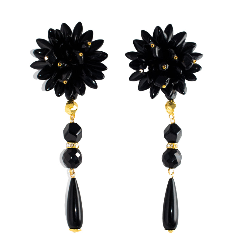 Black and Gold Long Clip-on Earings